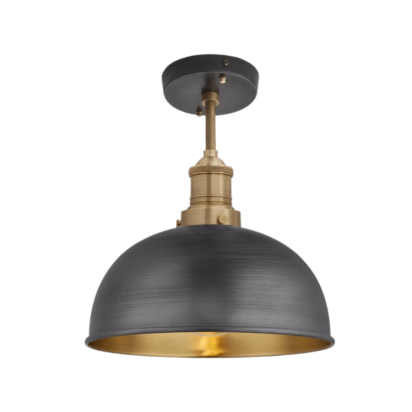 Pewter and Brass with Brass Holder Brooklyn Dome Flush Mount - 8 Inch - Industville BR-DFM8-BP-BH