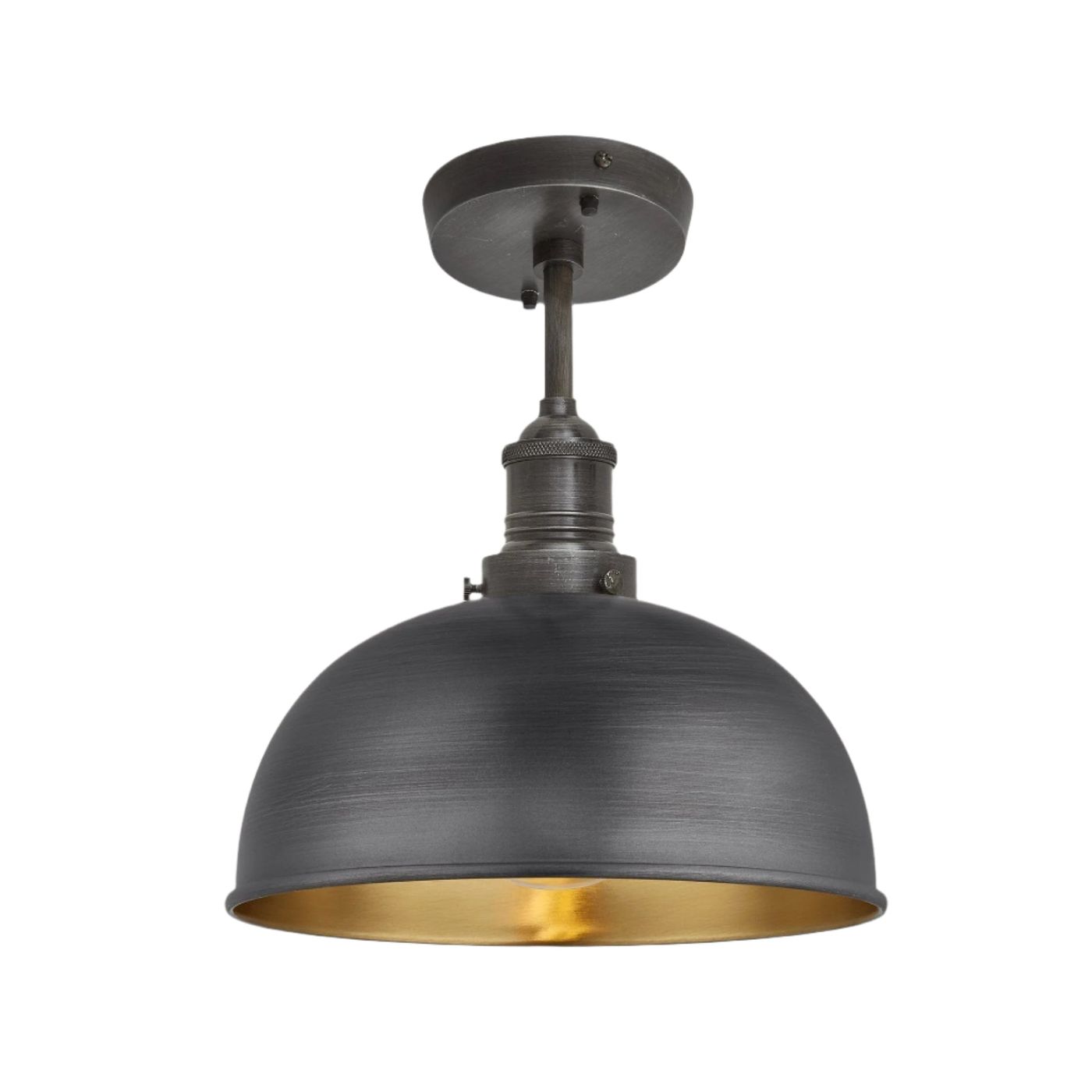 Pewter and Brass with Pewter Holder Brooklyn Dome Flush Mount - 8 Inch - Industville BR-DFM8-BP-PH