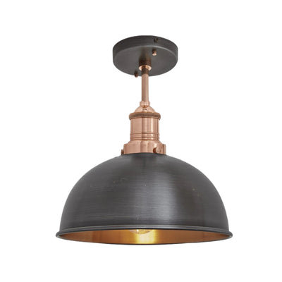 Brooklyn Dome Flush Mount - 8 Inch - Pewter & Copper - Hallway Lights - Industville Lighting UK
