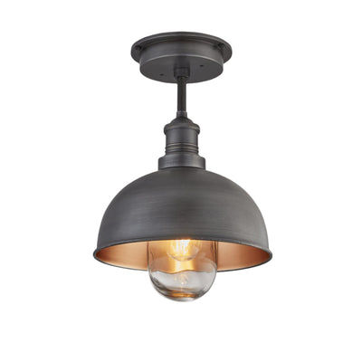 Pewter and Copper with Pewter Holder Brooklyn Outdoor & Bathroom Dome Flush Mount - 8 Inch - BR-IP65-DFM8-CP-PH