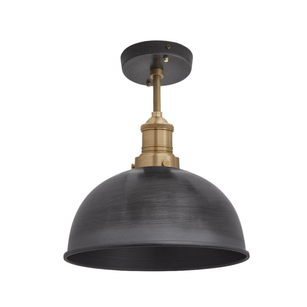 Pewter with Brass Holder Brooklyn Dome Flush Mount - 8 Inch - Industville BR-DFM8-P-BH