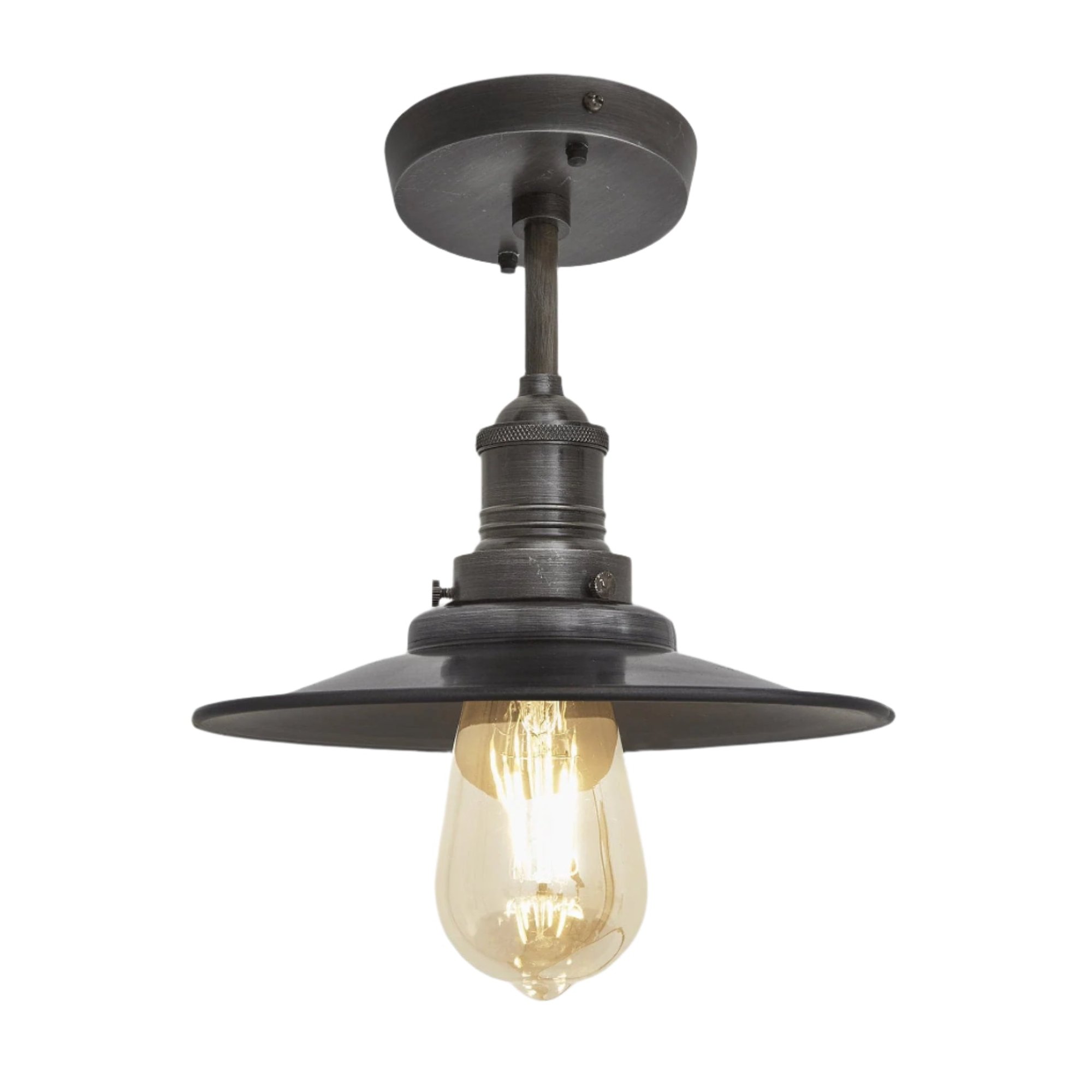 Pewter with Pewter Holder Brooklyn Flat Flush Mount - 8 Inch - Industville BR-FFM8-P-PH