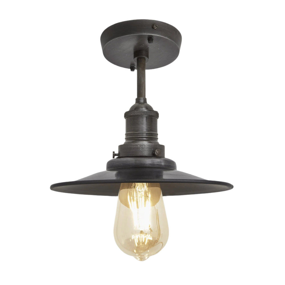 Pewter with Pewter Holder Brooklyn Flat Flush Mount - 8 Inch - Industville BR-FFM8-P-PH