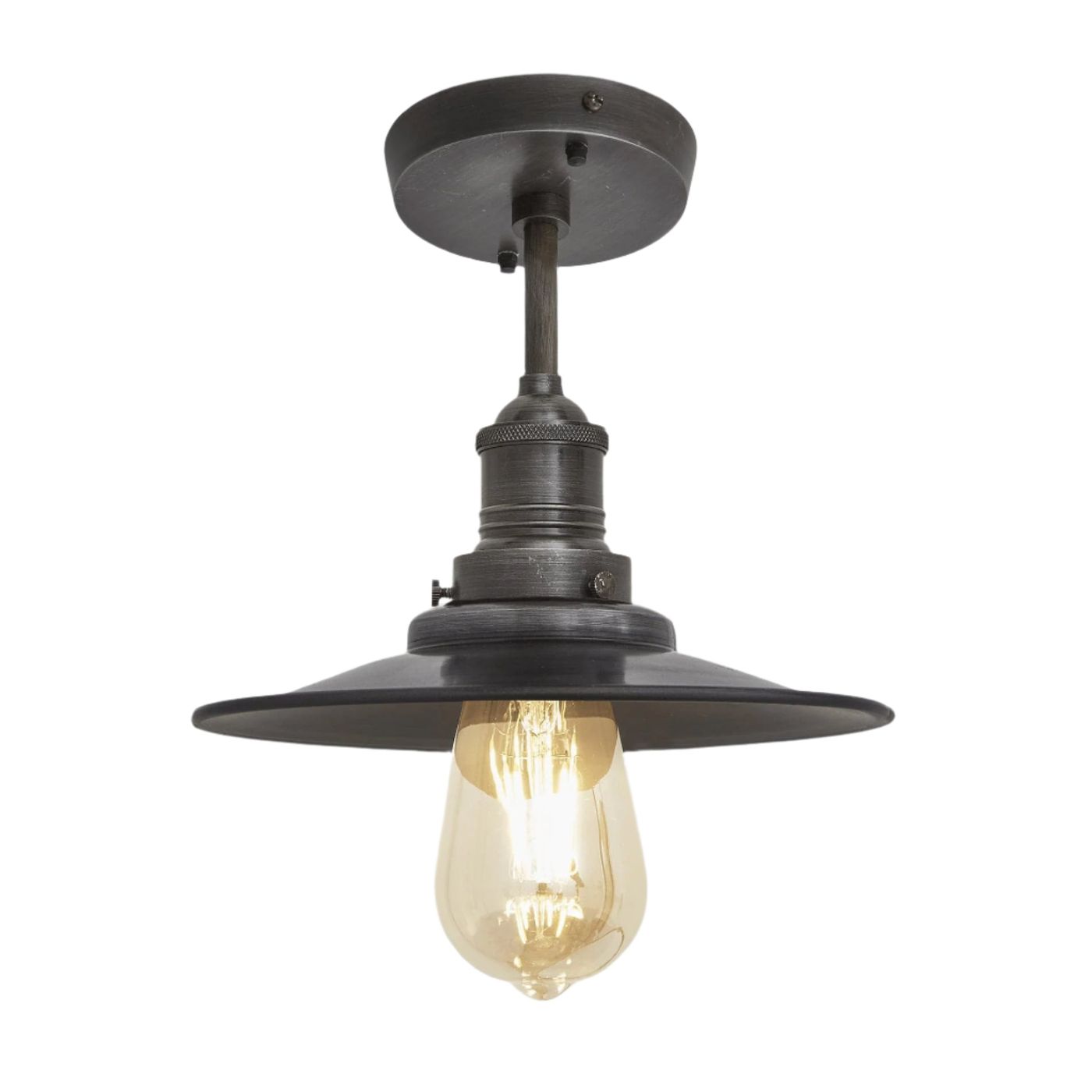 Pewter with Pewter Holder Brooklyn Flat Flush Mount - 8 Inch - Industville BR-FFM8-P-PH