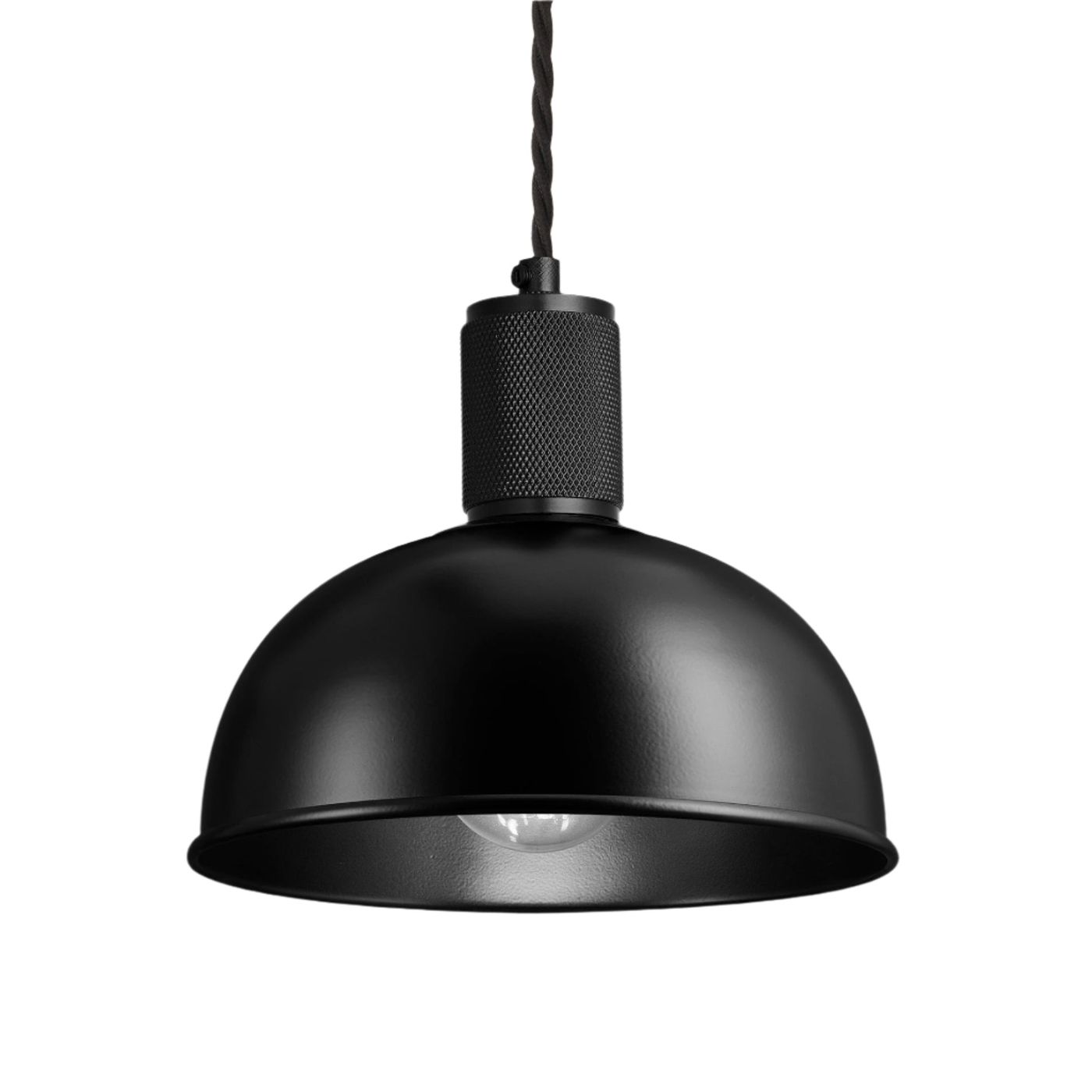 Black with Black Holder Knurled Dome Pendant Light - 8 Inch - Industville KN-DP8-BK-BKH