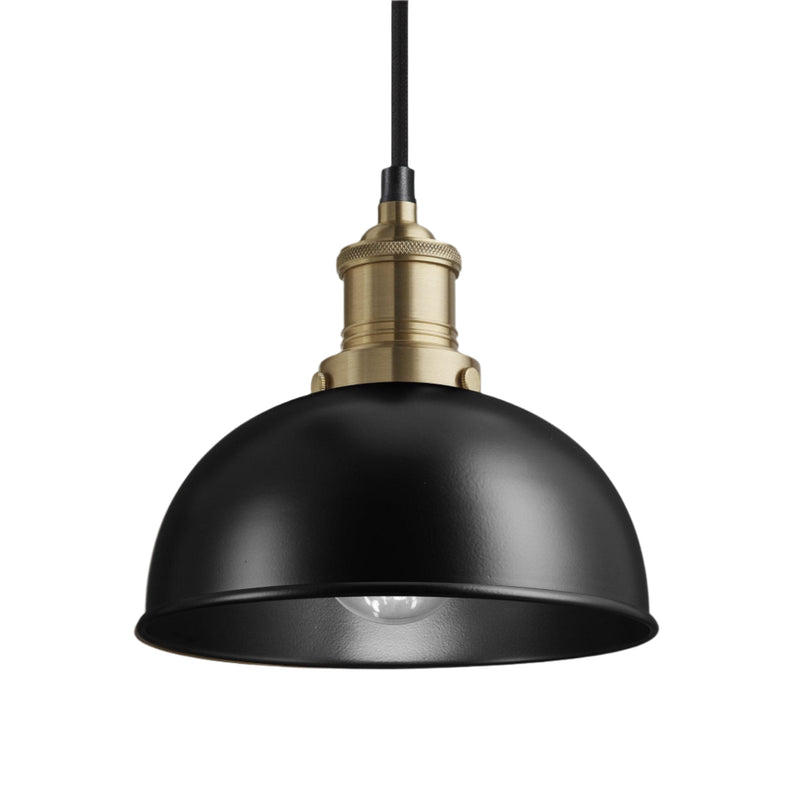 Black with Brass Holder Brooklyn Dome Pendant - 8 Inch - Industville BR-DP8-BK-BH