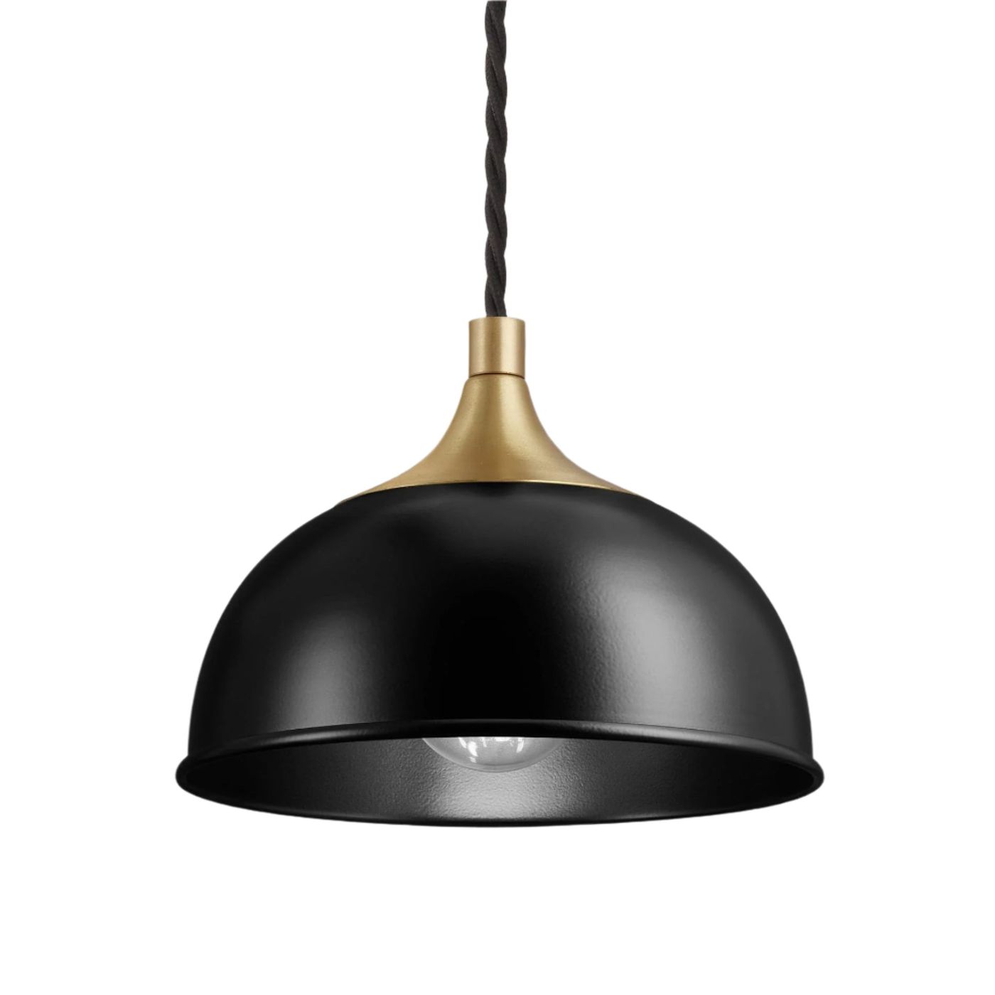 Black with Brass Holder Chelsea Dome Pendant - 8 Inch - CH-DP8-BK-BH