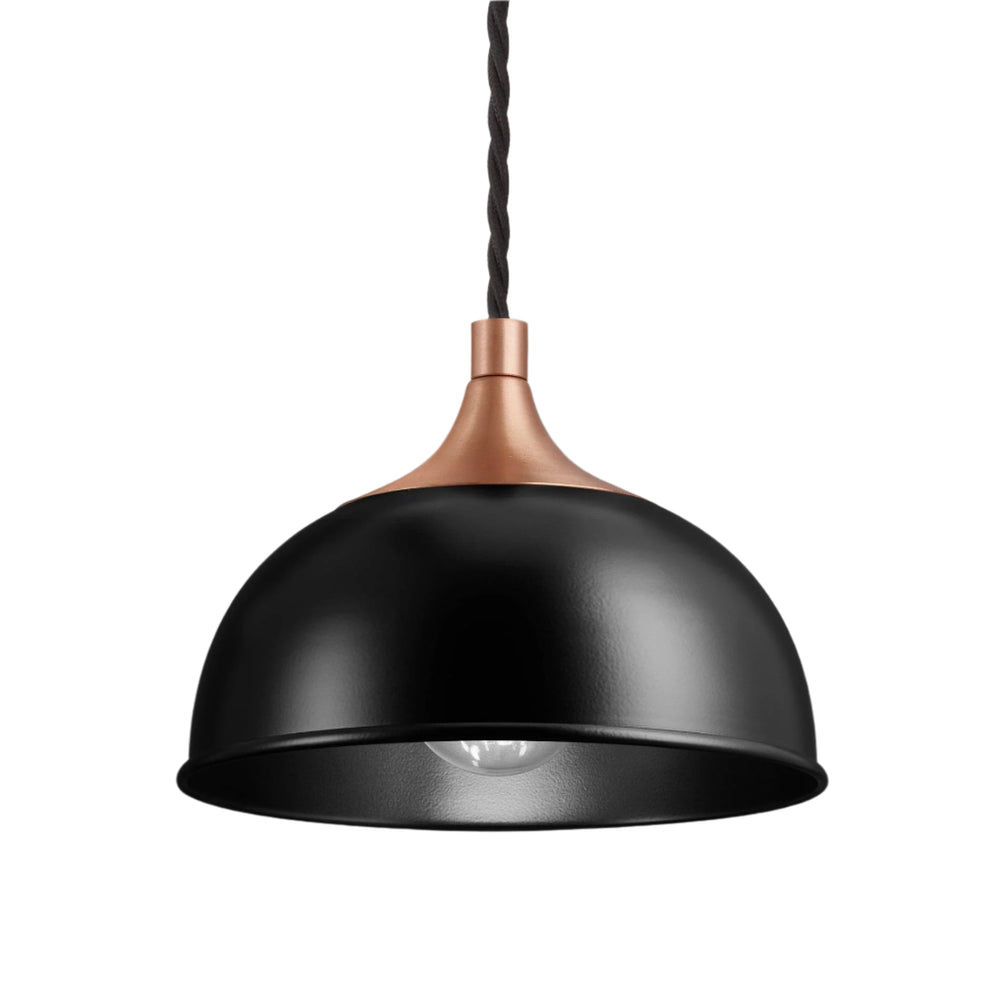 Black with Copper Holder Chelsea Dome Pendant - 8 Inch - CH-DP8-BK-CH