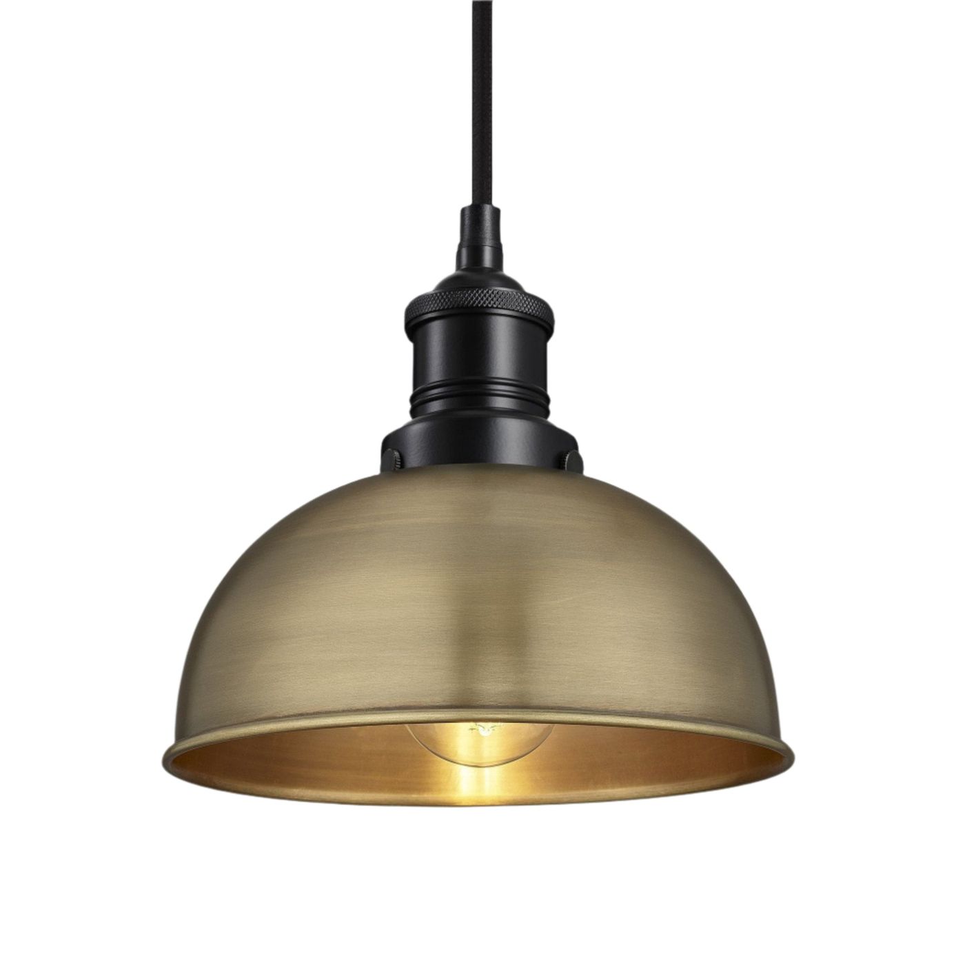 Brass with Black Holder Brooklyn Dome Pendant - 8 Inch - Industville BR-DP8-B-BKH