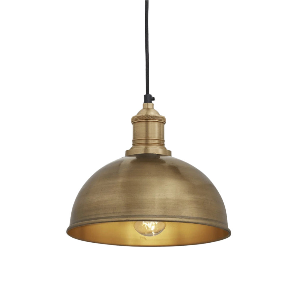 Brass with Brass Holder Brooklyn Dome Pendant - 8 Inch - Industville BR-DP8-B-BH