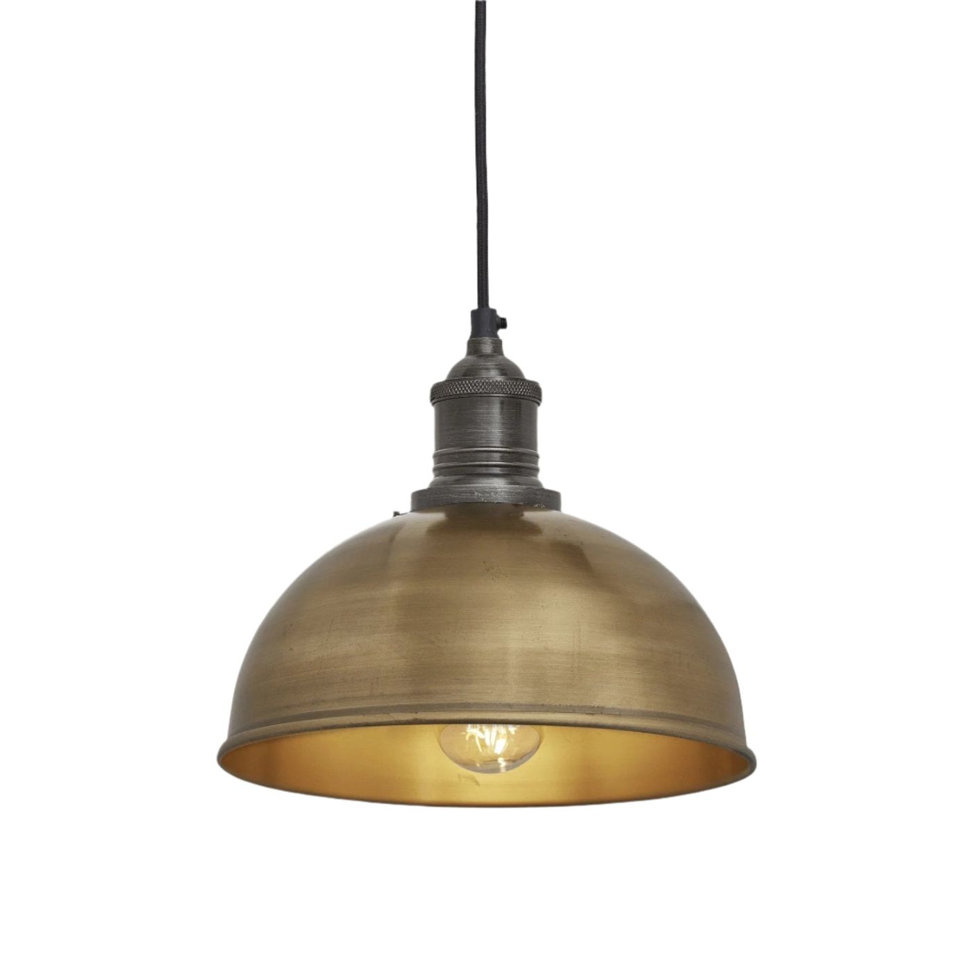 Brass with Pewter Holder Brooklyn Dome Pendant - 8 Inch - Industville BR-DP8-B-PH
