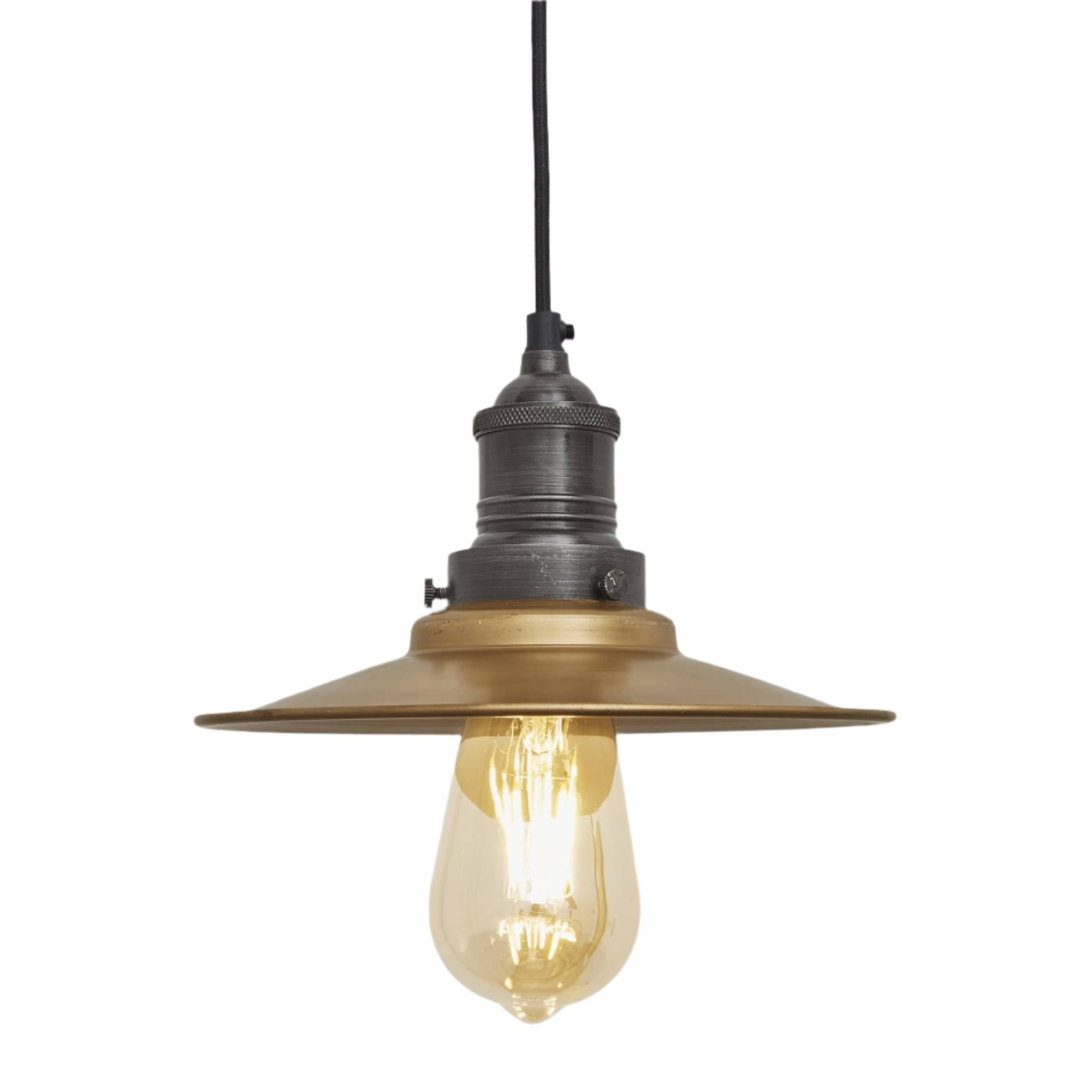 Brass with Pewter Holder Brooklyn Flat Pendant - 8 Inch - Industville BR-FP8-B-PH