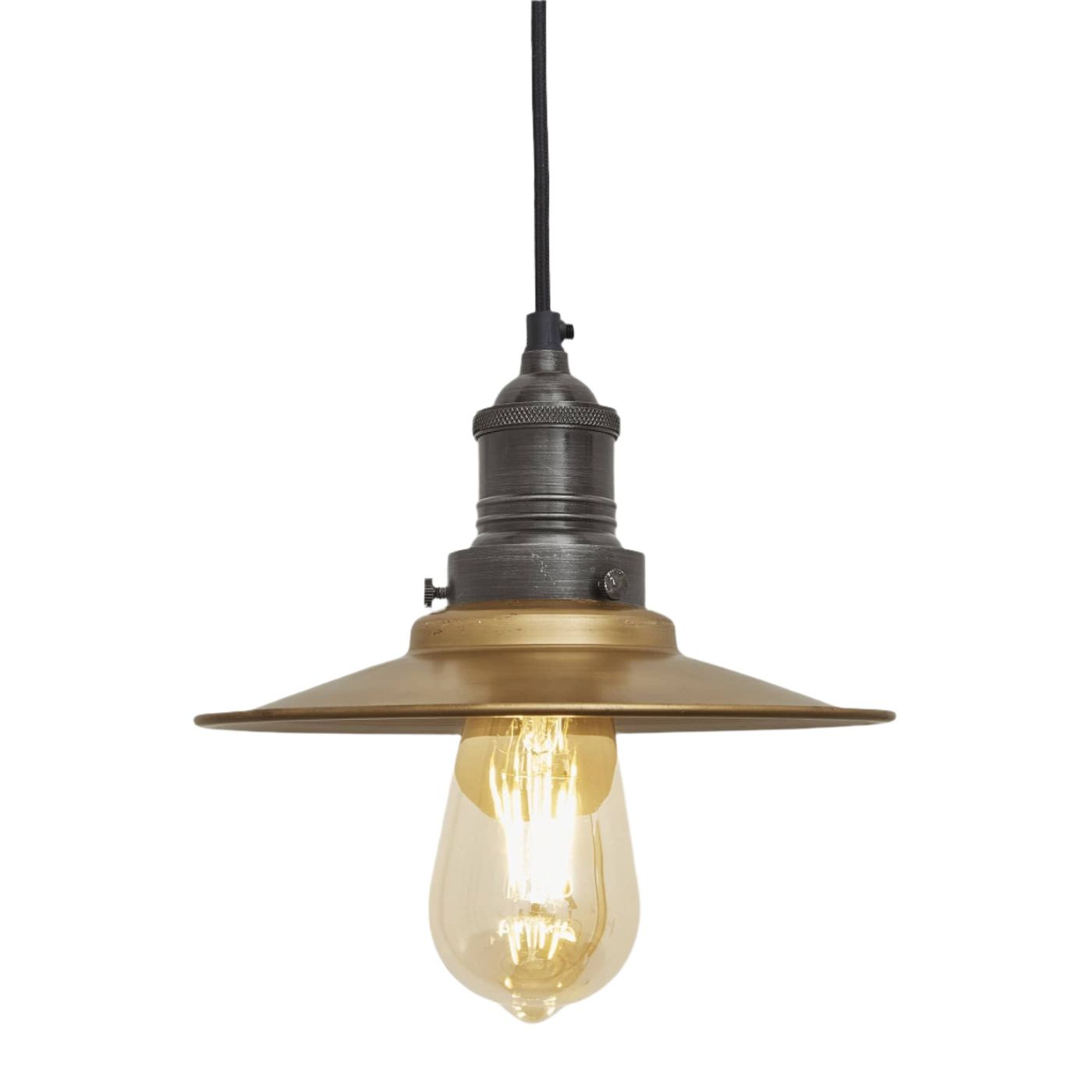 Brass with Pewter Holder Brooklyn Flat Pendant - 8 Inch - Industville BR-FP8-B-PH