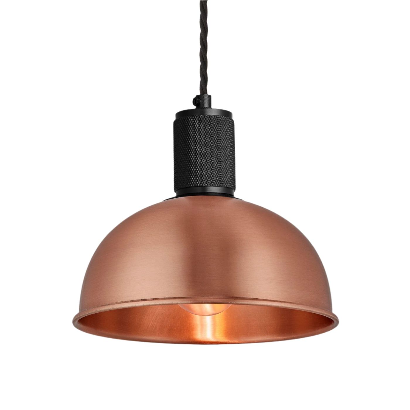 Copper with Black Holder Knurled Dome Pendant Light - 8 Inch - Industville KN-DP8-C-BKH