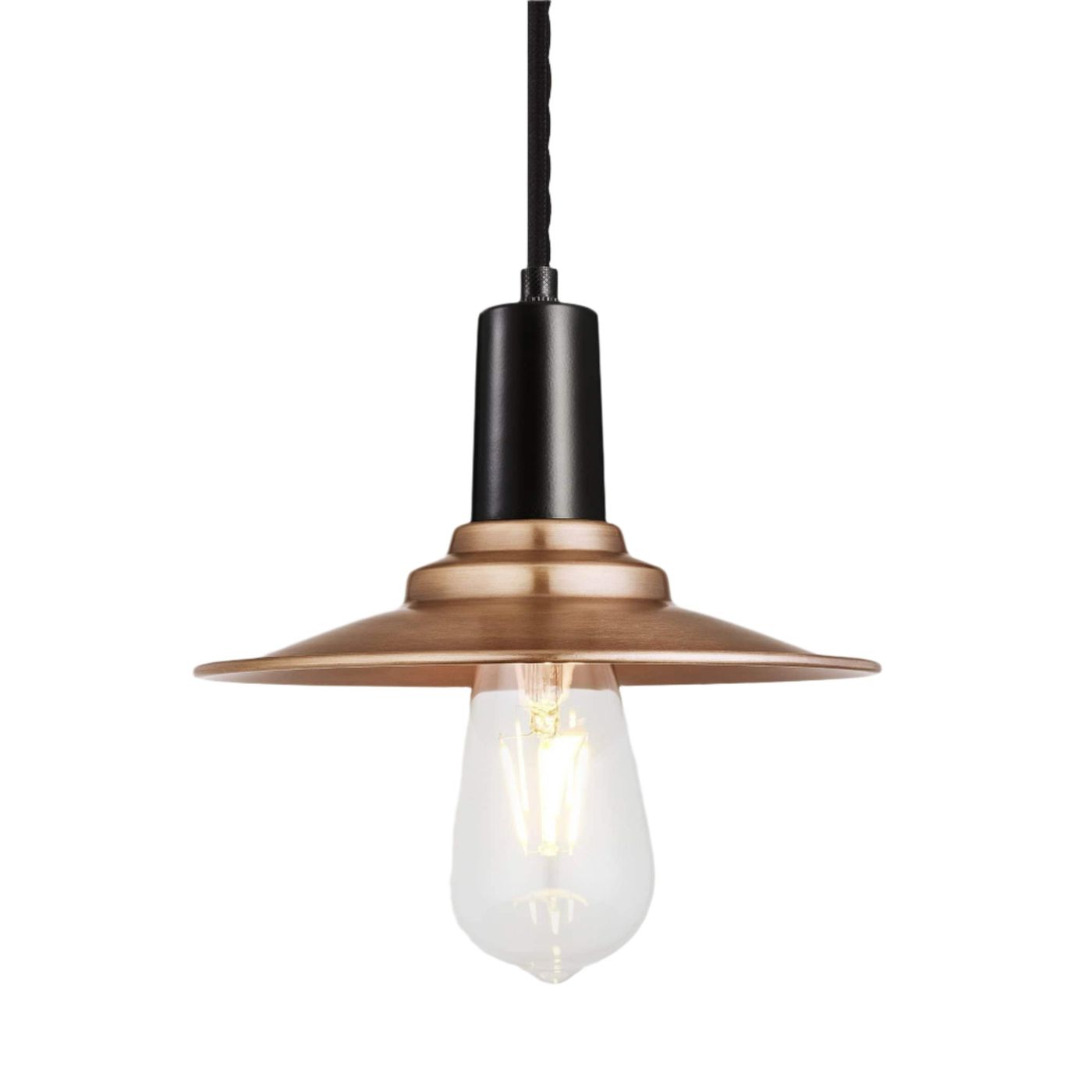 Copper Sleek Flat Pendant in 8 Inch with Black Holder, Product Code is SL-FP8-C-BKH
