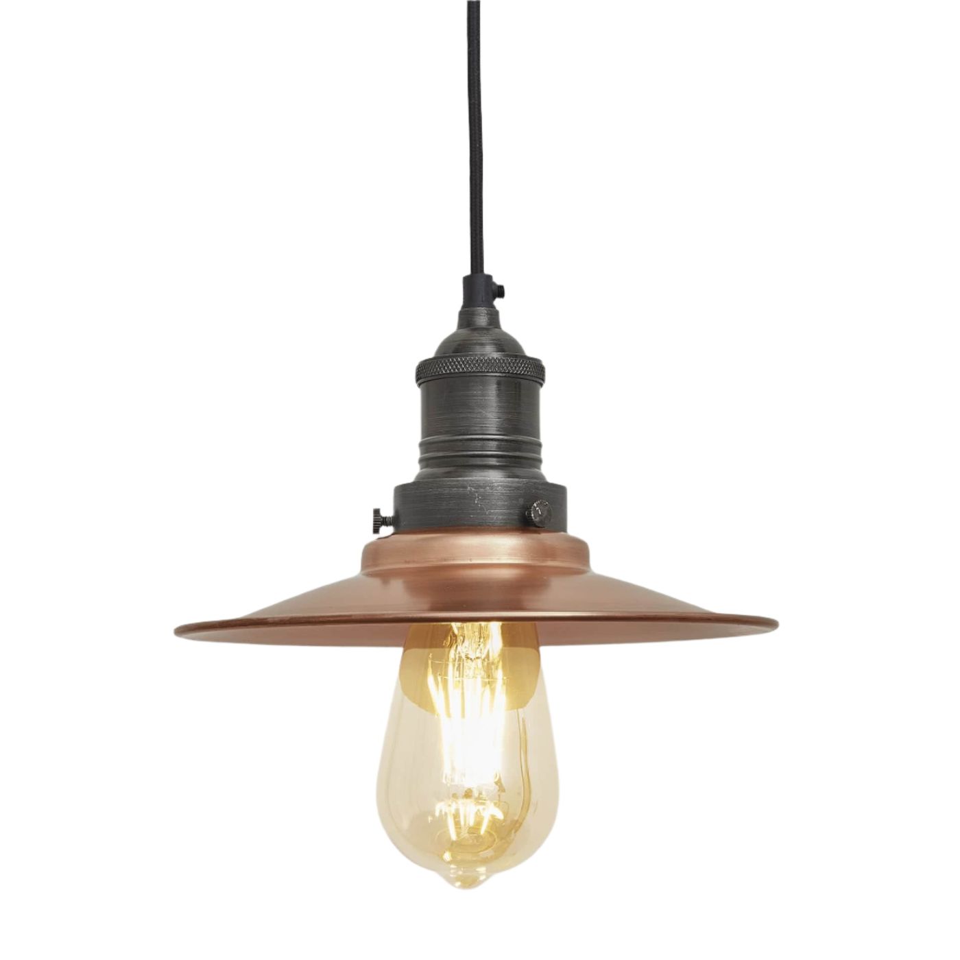 Copper with Pewter Holder Brooklyn Flat Pendant - 8 Inch - Industville BR-FP8-C-PH