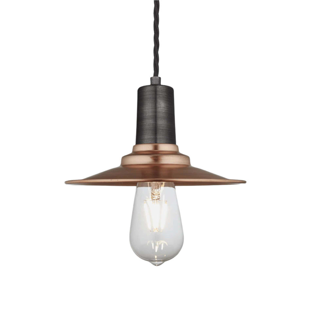 Copper Sleek Flat Pendant in 8 Inch with Pewter Holder, Product Code is SL-FP8-C-PH