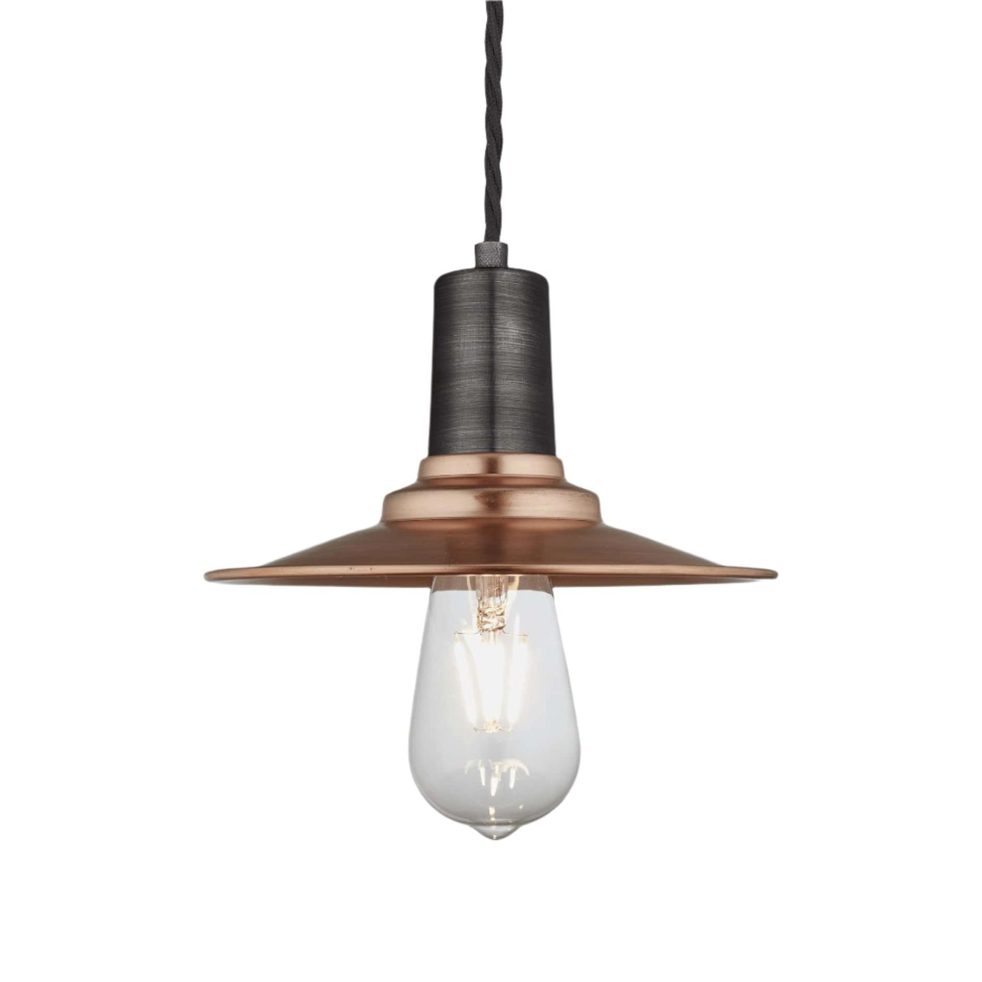 Copper Sleek Flat Pendant in 8 Inch with Pewter Holder, Product Code is SL-FP8-C-PH