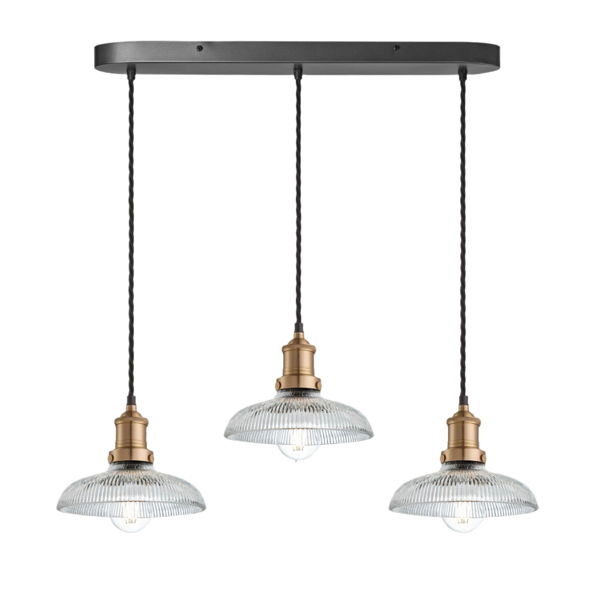 Brooklyn Glass Dome 3 Wire Cluster Lights - 8 inch Industville BR-GLD8-3WOCL-BH