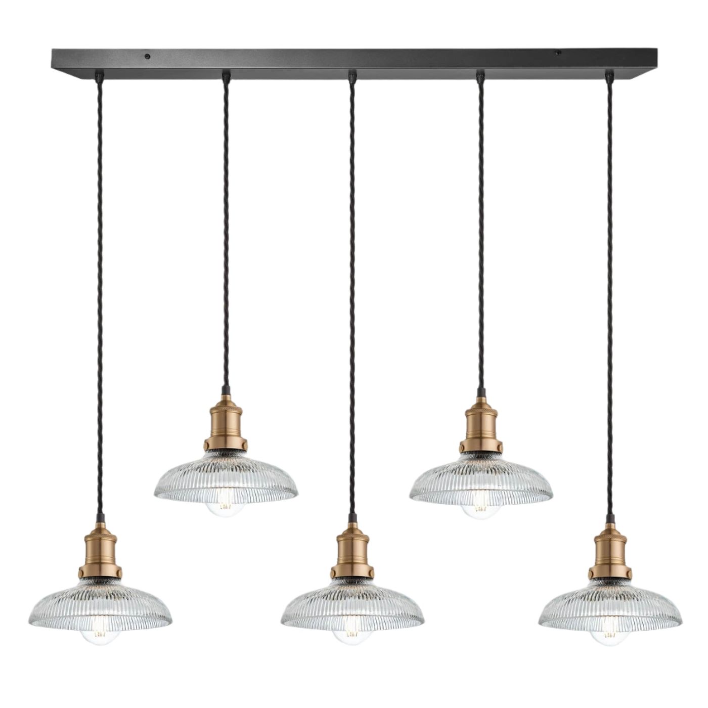 Brooklyn Glass Dome 5 Wire Cluster Lights - 8 inch Industville BR-GLD8-5WCL-BH
