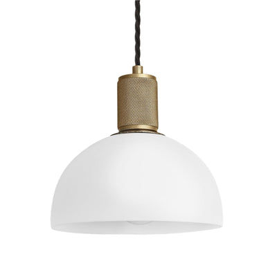 Knurled Opal Glass Dome Pendant Light - 8 Inch Industville KN-OGL-DP8-W-BH