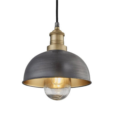 Pewter and Brass with Brass Holder Brooklyn Outdoor & Bathroom Dome Pendant - 8 Inch - BR-IP65-DP8-BP-BH