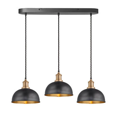 Pewter and Brass Brooklyn Dome 3 Wire Cluster Lights in 8 inch with Brass Holder and oval ceiling rose, Product code is BR-D8-3WOCL-BP-BH
