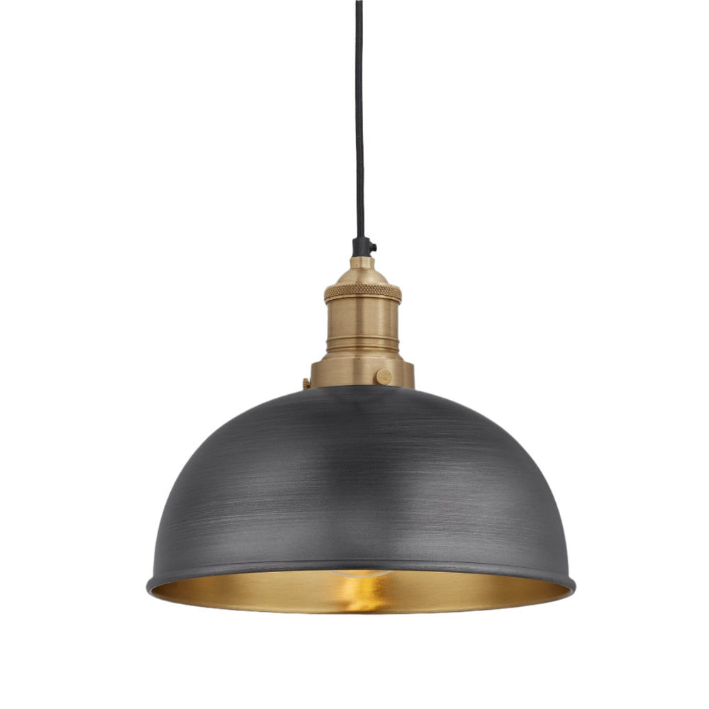 Pewter and Brass with Brass Holder Brooklyn Dome Pendant - 8 Inch - Industville BR-DP8-BP-BH