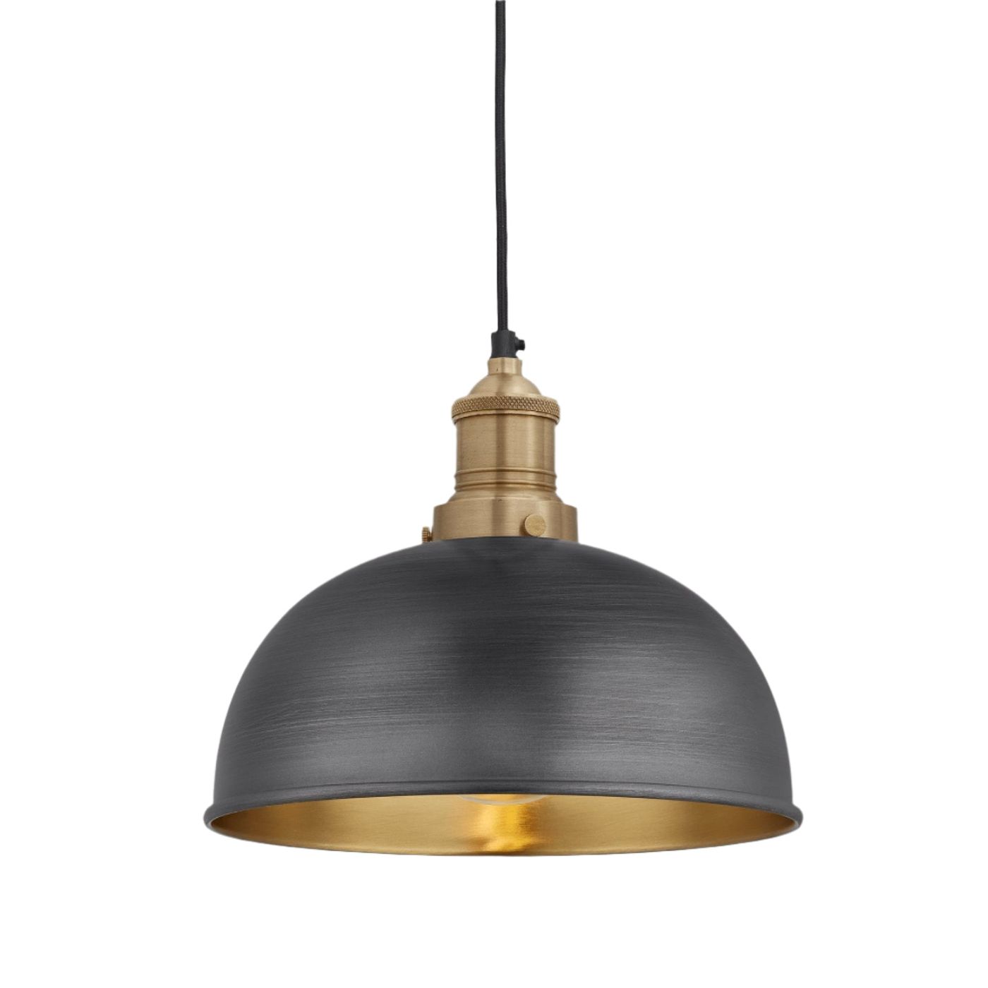 Pewter and Brass with Brass Holder Brooklyn Dome Pendant - 8 Inch - Industville BR-DP8-BP-BH