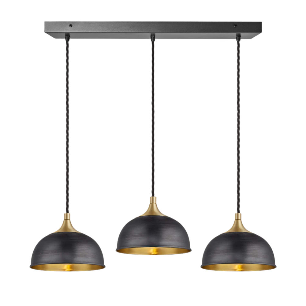Pewter & Brass with Brass Holder Chelsea Dome 3 Wire Cluster Lights - 8 inch CH-D8-3WCL-BP-BH