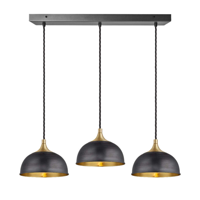 Pewter & Brass with Brass Holder Chelsea Dome 3 Wire Cluster Lights - 8 inch CH-D8-3WCL-BP-BH