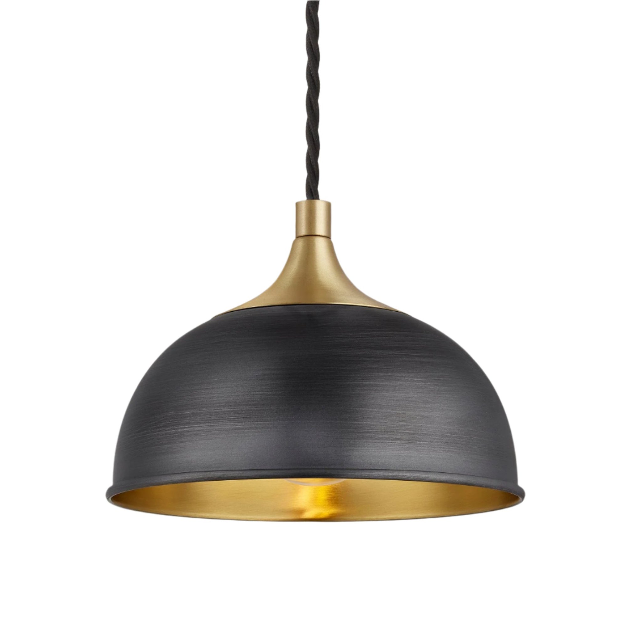 Pewter and Brass with Brass Holder Chelsea Dome Pendant - 8 Inch - CH-DP8-BP-BH