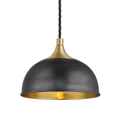 Pewter and Brass with Brass Holder Chelsea Dome Pendant - 8 Inch - CH-DP8-BP-BH
