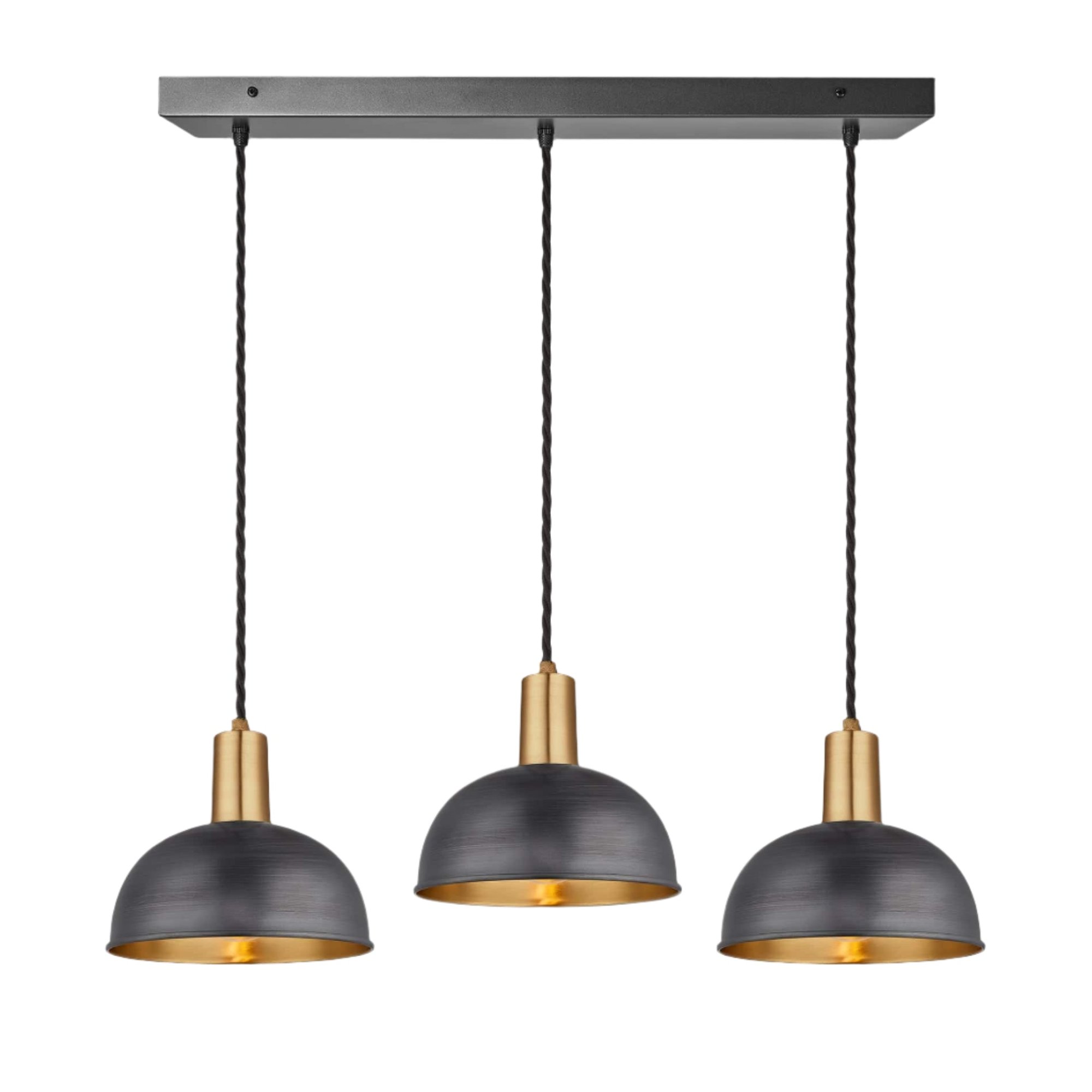Pewter & Brass Sleek Dome 3 Wire Cluster Lights in 8 inch with Brass Holder Product Code is SL-D8-3WCL-BP-BH