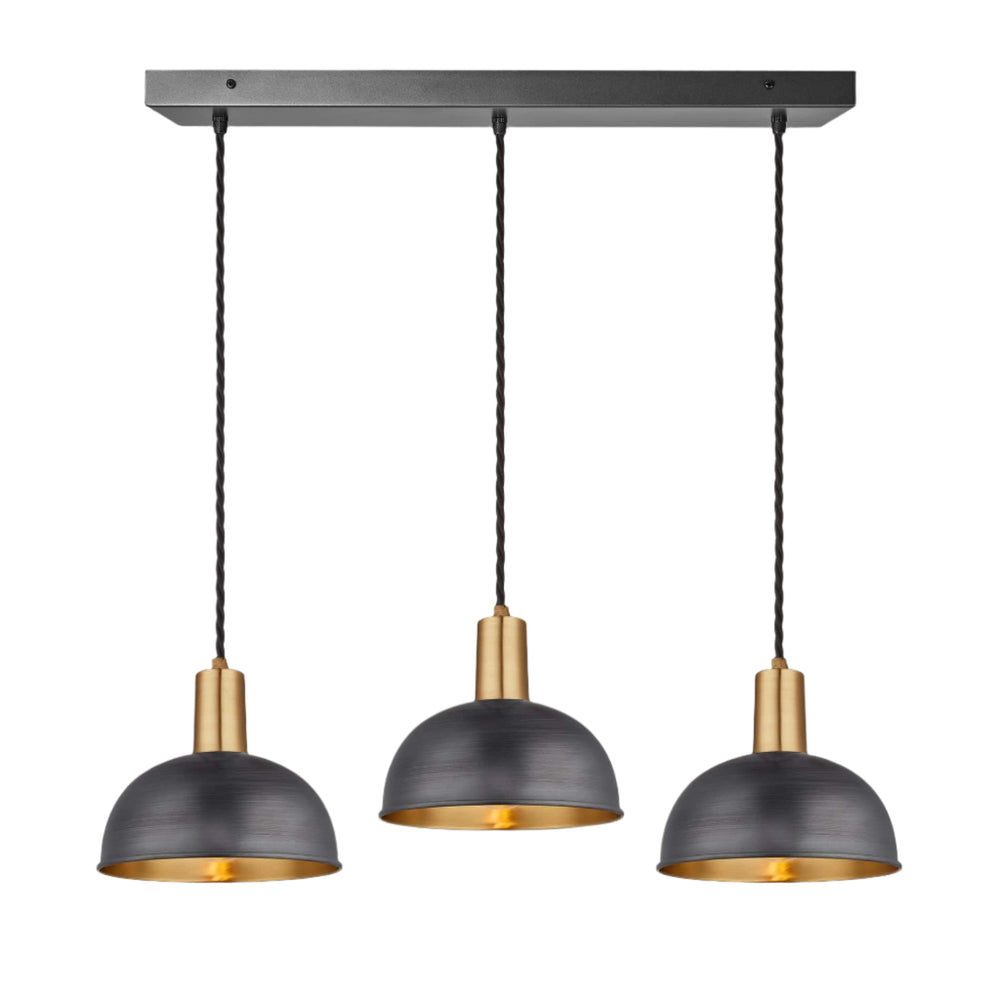 Pewter & Brass Sleek Dome 3 Wire Cluster Lights in 8 inch with Brass Holder Product Code is SL-D8-3WCL-BP-BH