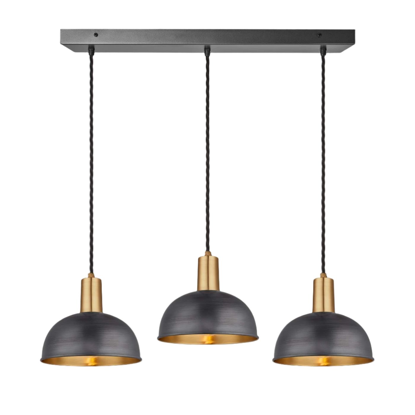 Pewter & Brass Sleek Dome 3 Wire Cluster Lights in 8 inch with Brass Holder Product Code is SL-D8-3WCL-BP-BH