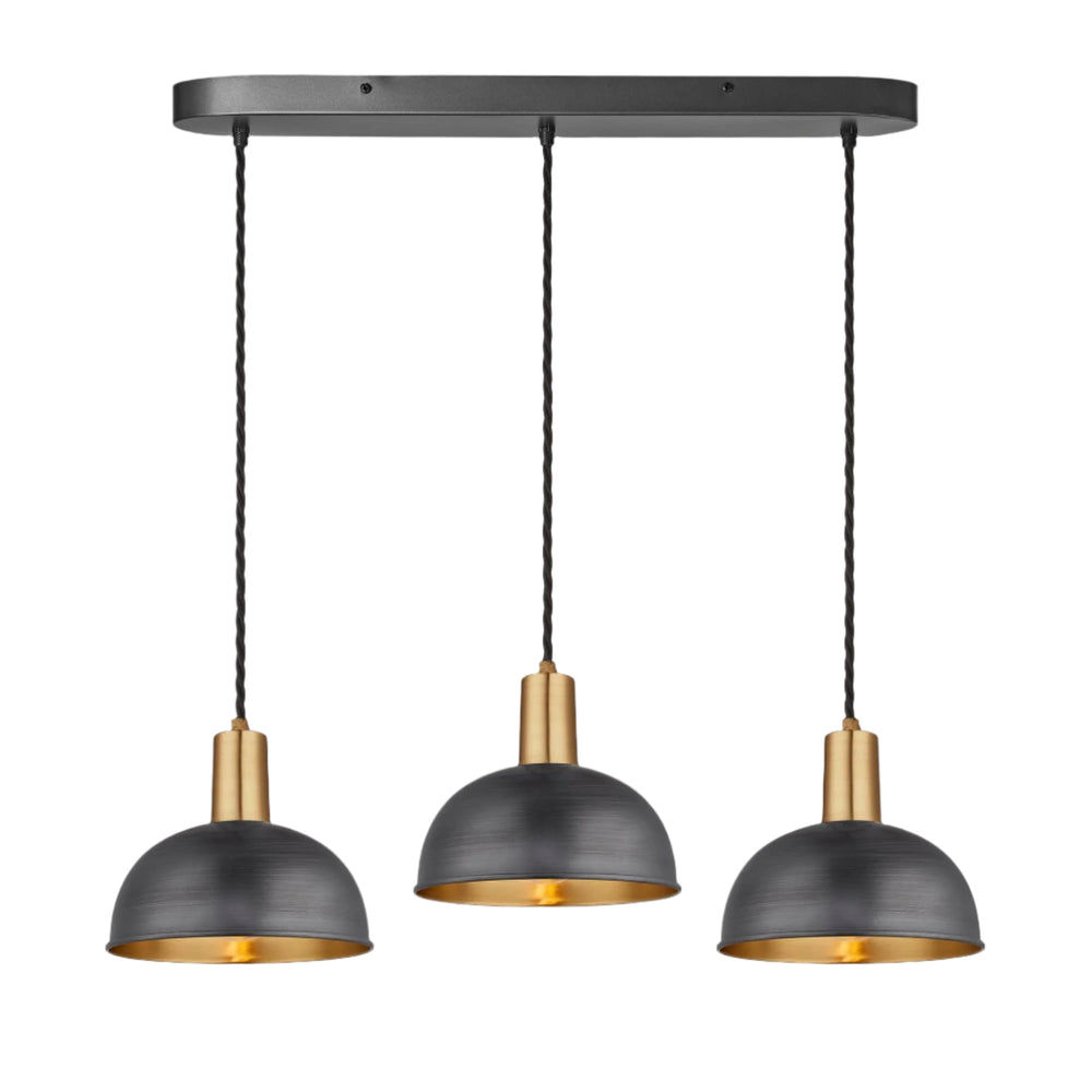 Pewter & Brass Sleek Dome 3 Wire Cluster Lights in 8 inch with Brass Holder with Oval Ceiling Rose Product Code is SL-D8-3WOCL-BP-BH