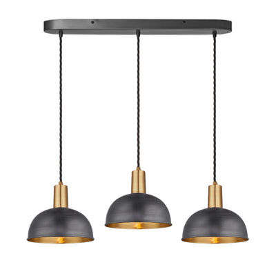 Pewter & Brass Sleek Dome 3 Wire Cluster Lights in 8 inch with Brass Holder with Oval Ceiling Rose Product Code is SL-D8-3WOCL-BP-BH