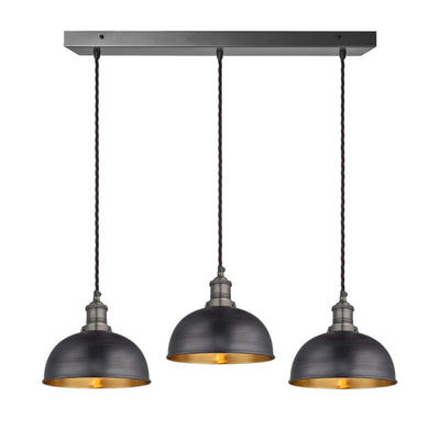 Pewter and Brass Brooklyn Dome 3 Wire Cluster Lights in 8 inch with Pewter Holder, and rectangle ceiling rose BR-D8-3WCL-BP-PH