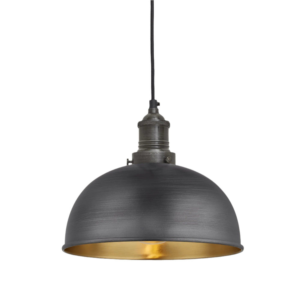 Pewter and Brass with Pewter Holder Brooklyn Dome Pendant - 8 Inch - Industville BR-DP8-BP-PH
