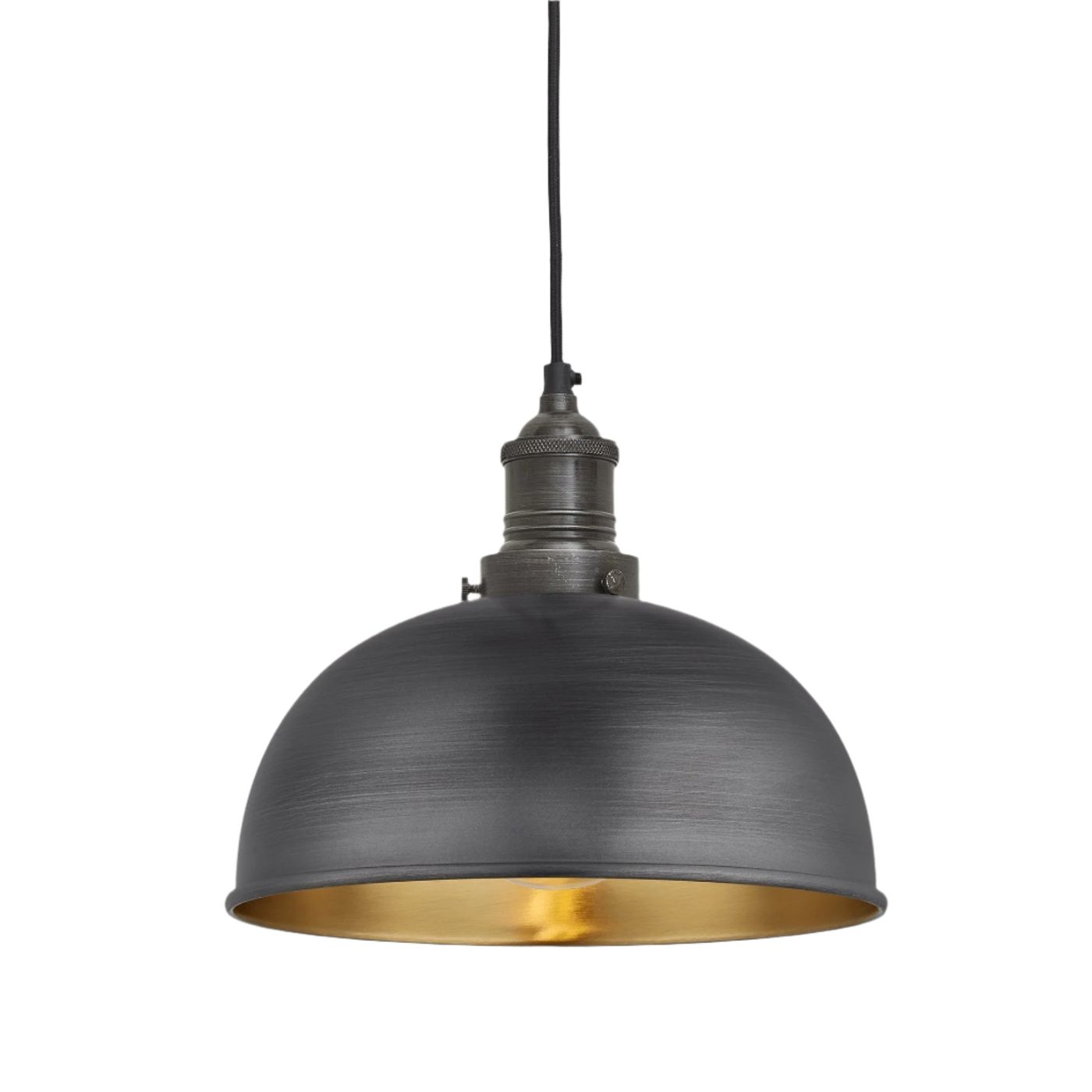 Pewter and Brass with Pewter Holder Brooklyn Dome Pendant - 8 Inch - Industville BR-DP8-BP-PH
