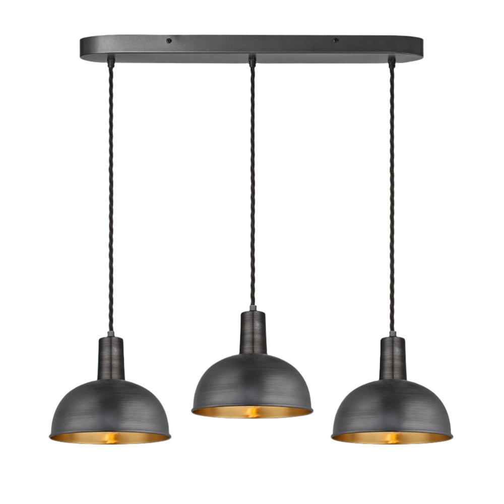 Pewter & Brass Sleek Dome 3 Wire Cluster Lights in 8 inch with Pewter Holder with Oval Ceiling Rose Product Code is SL-D8-3WOCL-BP-PH