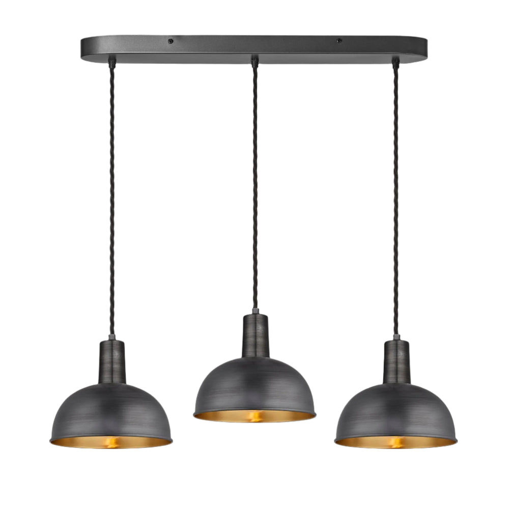Pewter & Brass Sleek Dome 3 Wire Cluster Lights in 8 inch with Pewter Holder with Oval Ceiling Rose Product Code is SL-D8-3WOCL-BP-PH