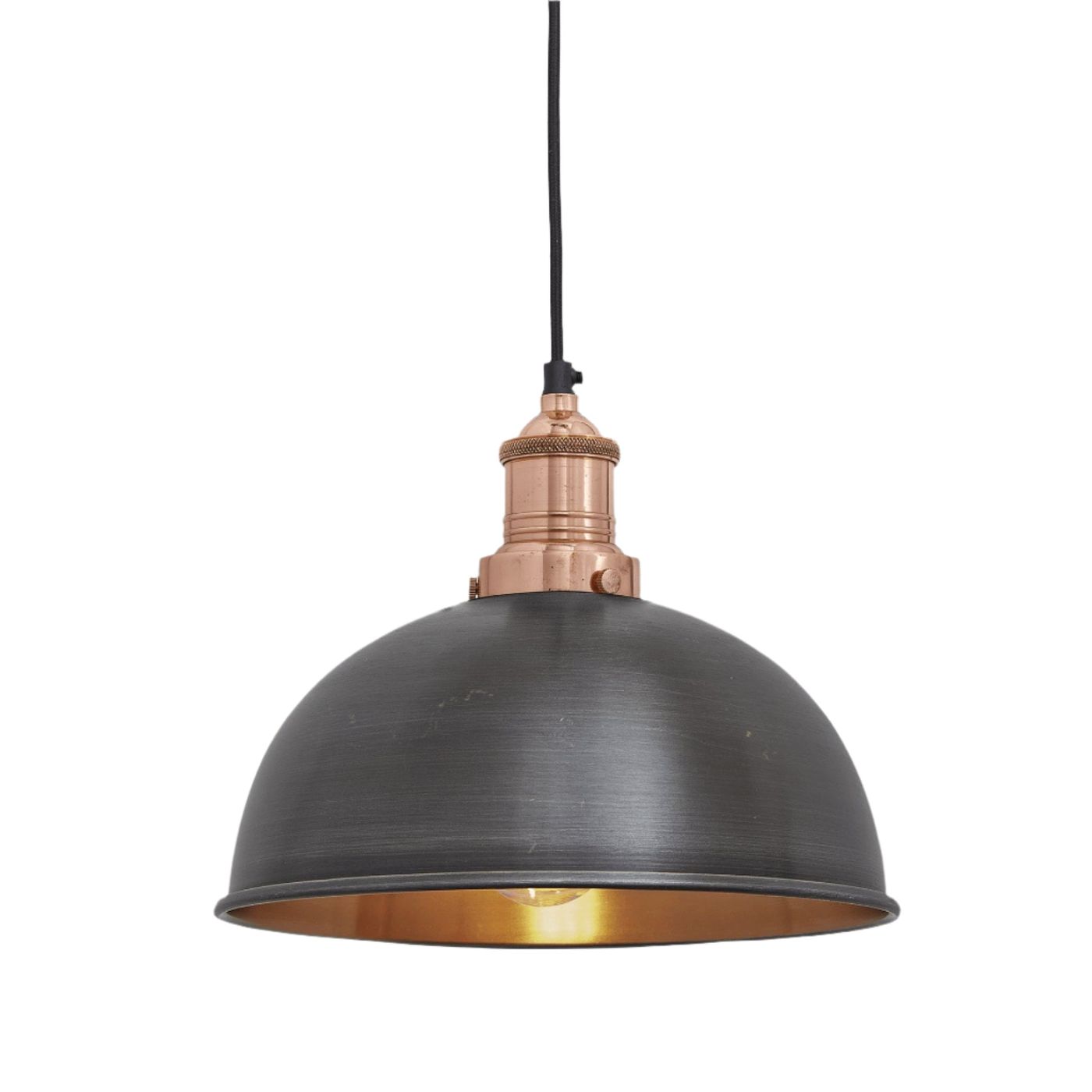 Pewter and Copper with Copper Holder Brooklyn Dome Pendant - 8 Inch - Industville BR-DP8-CP-CH