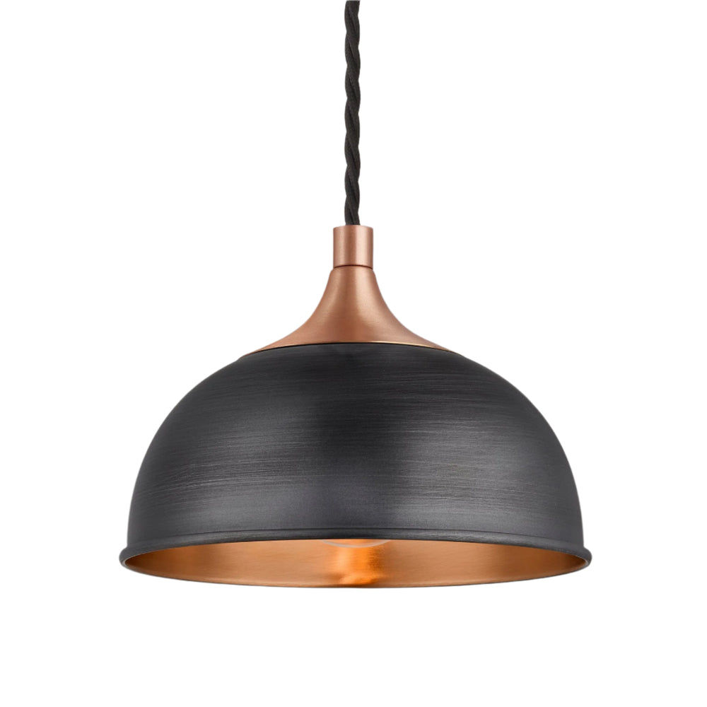 Pewter and Copper with Copper Holder Chelsea Dome Pendant - 8 Inch - CH-DP8-CP-CH