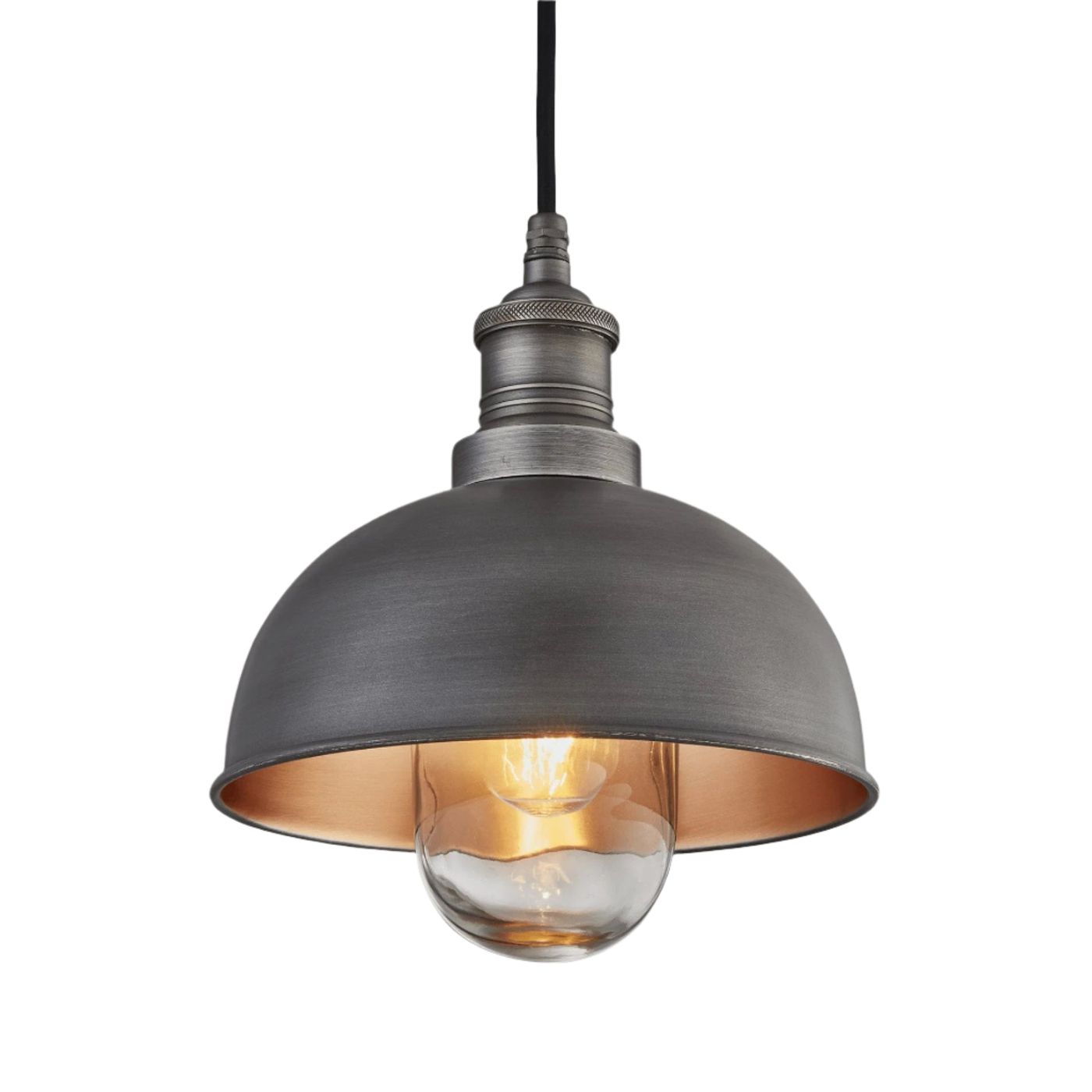 Pewter and Copper with Pewter Holder Brooklyn Outdoor & Bathroom Dome Pendant - 8 Inch - BR-IP65-DP8-CP-PH