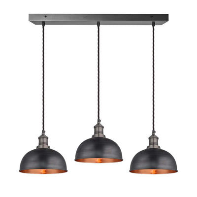 Pewter and Copper Brooklyn Dome 3 Wire Cluster Lights in 8 inch with Pewter Holder, and rectangle ceiling rose BR-D8-3WCL-CP-PH