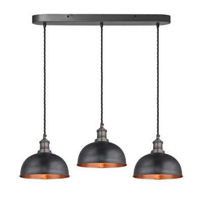 Pewter and Copper Brooklyn Dome 3 Wire Cluster Lights in 8 inch with Pewter Holder, and oval ceiling rose BR-D8-3WOCL-CP-PH