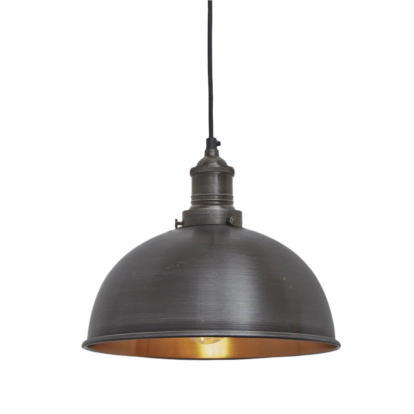 Pewter and Copper with Pewter Holder Brooklyn Dome Pendant - 8 Inch - Industville BR-DP8-CP-PH