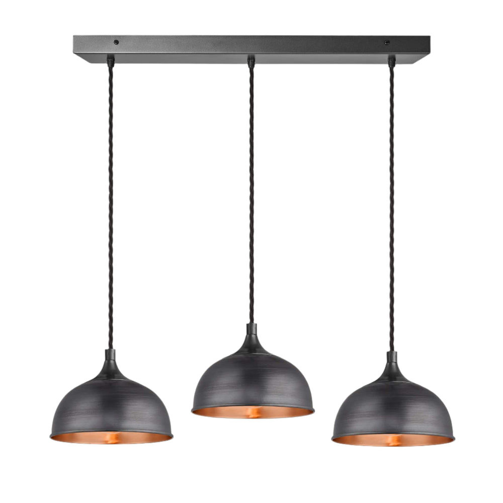 Pewter & Copper with Pewter Holder Chelsea Dome 3 Wire Cluster Lights - 8 inch CH-D8-3WCL-CP-PH
